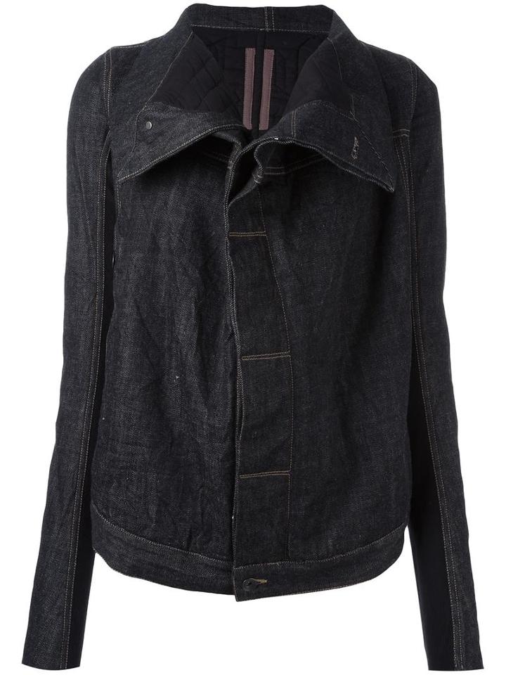 Rick Owens Drkshdw High Collar Denim Jacket, Women's, Size: Medium, Black, Cotton/acrylic/polyamide