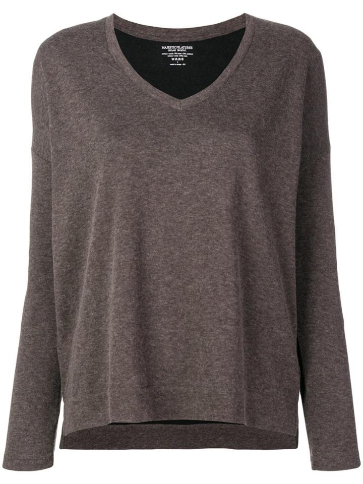 Majestic Filatures V Neck T-shirt - Brown