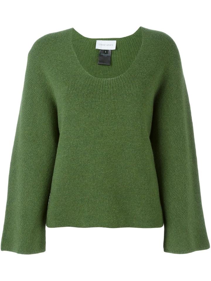 Christian Wijnants Bell Sleeve Jumper, Women's, Size: Medium, Green, Virgin Wool