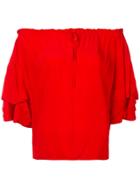 Dvf Diane Von Furstenberg Off The Shoulder Ruffle Sleeve Top - Red