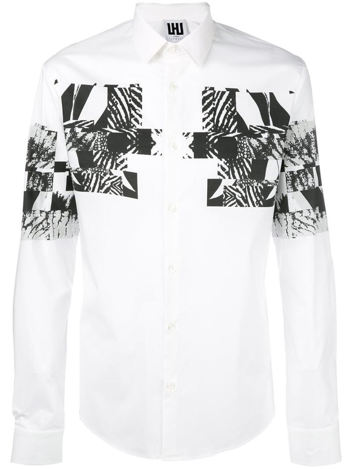 Les Hommes Urban - Front Print Shirt - Men - Cotton/spandex/elastane - M, White, Cotton/spandex/elastane