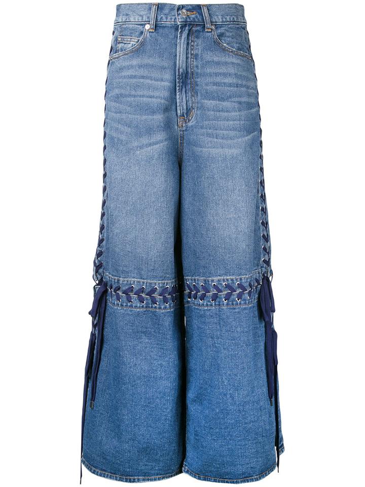 G.v.g.v. Lace-up Wide Leg Jeans, Women's, Size: 34, Blue, Cotton