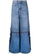 G.v.g.v. Lace-up Wide Leg Jeans, Women's, Size: 34, Blue, Cotton