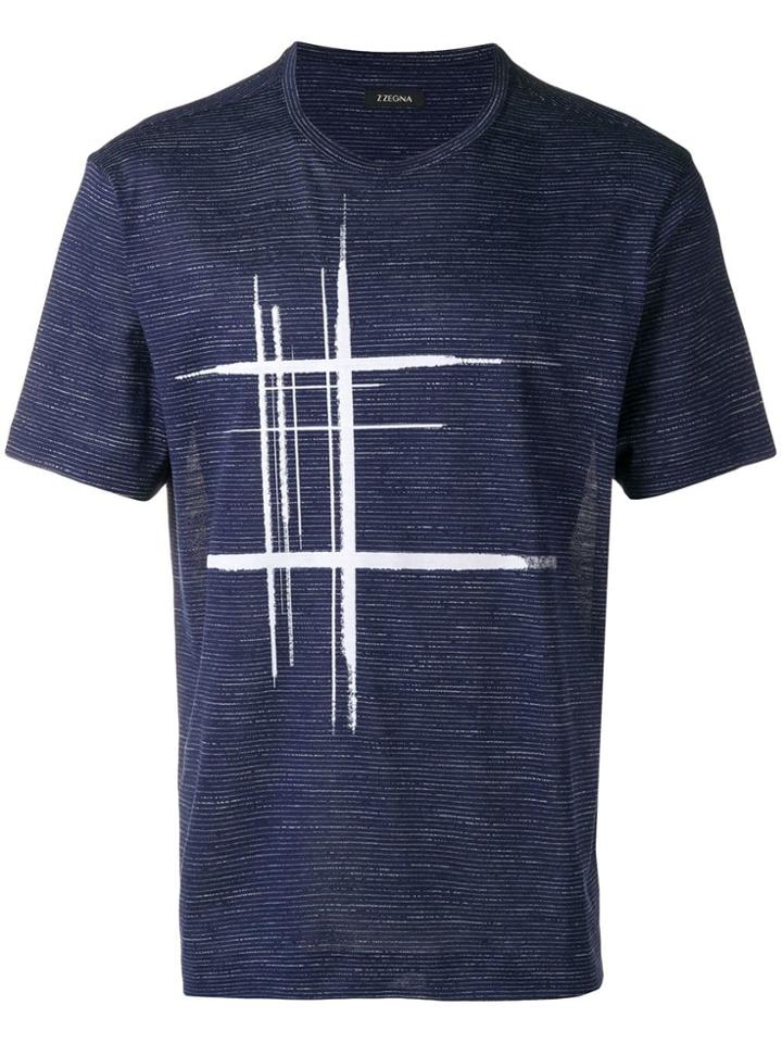 Z Zegna Abstract Tartan Print T-shirt - Blue