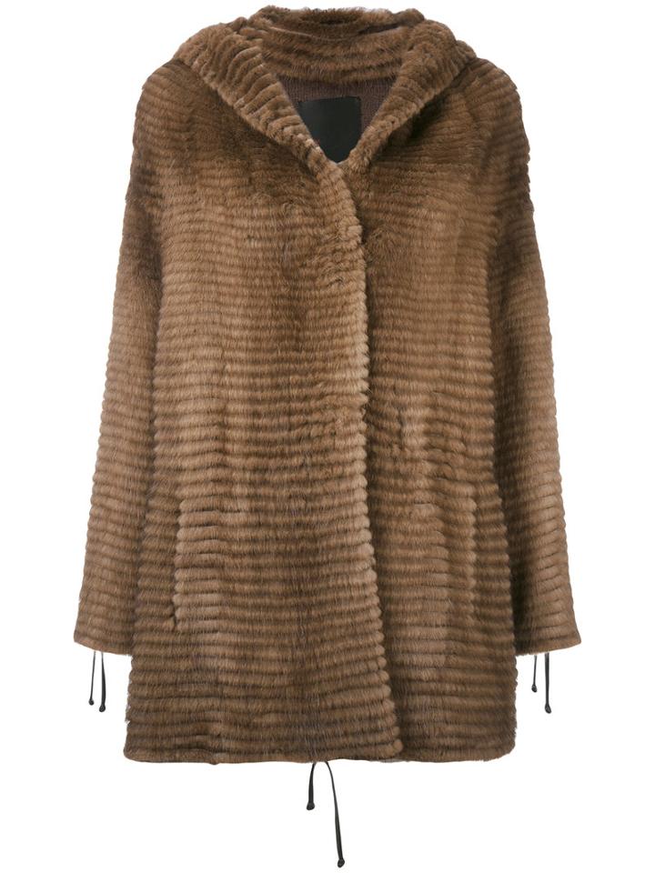 Liska - Hooded Swing Coat - Women - Mink Fur/cashmere/mercerized Wool - M, Women's, Brown, Mink Fur/cashmere/mercerized Wool