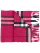 Burberry - Checked Fringe Scarf - Women - Cashmere - One Size, Pink/purple, Cashmere