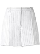 Michael Michael Kors - Pinstripe Shorts - Women - Linen/flax - 0, White, Linen/flax