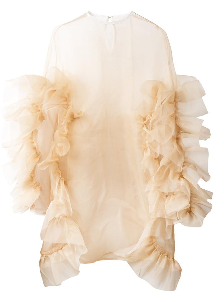 Roberts Wood Ruffle Sleeve Dress, Women's, Size: Small, Nude/neutrals, Silk