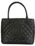 Chanel Vintage Cc Logo Quilted Tote, Black