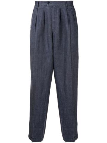 Kenzo Vintage 1990's Micro Pleated Loose Trousers - Blue