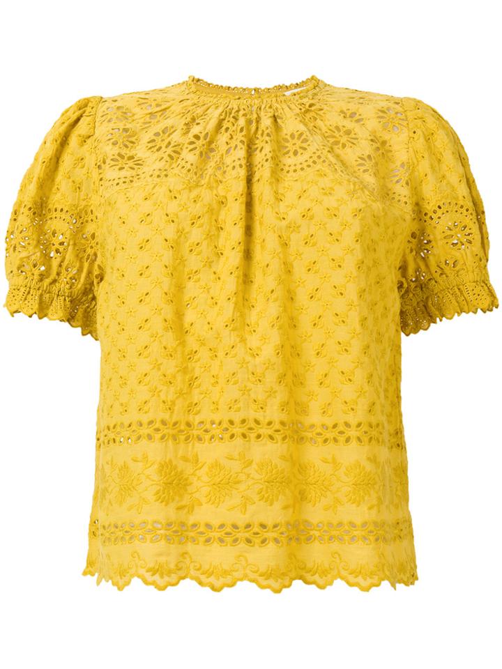 Ulla Johnson Floral Eyelet Blouse - Yellow & Orange
