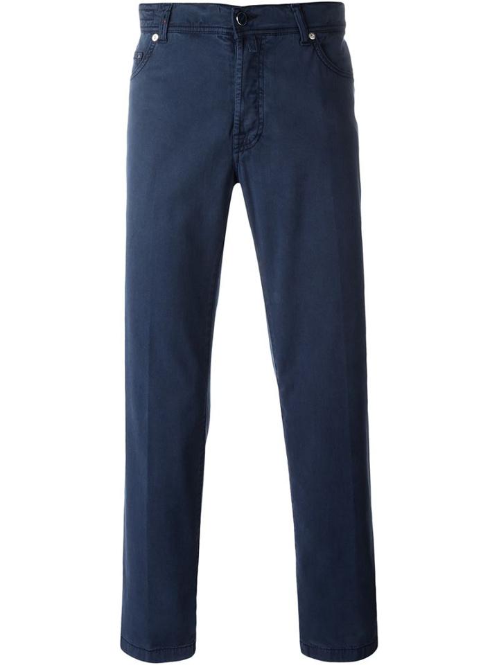 Kiton Straight Leg Stitch Detail Jeans, Men's, Size: 34, Blue, Spandex/elastane/lyocell