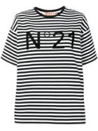 No21 Striped Logo Print T-shirt - Black