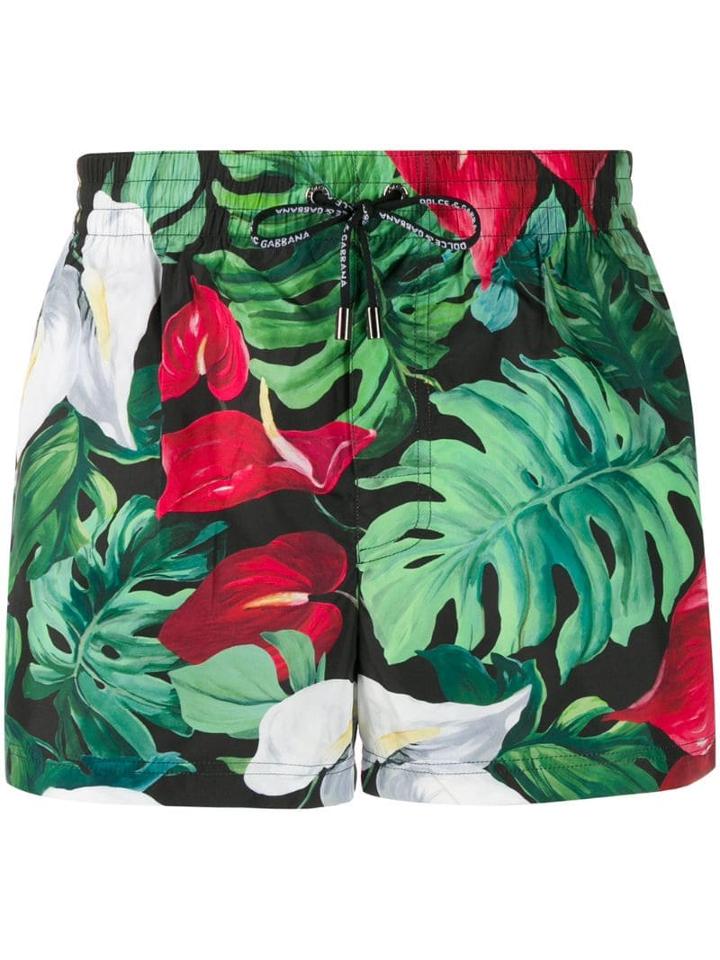 Dolce & Gabbana Foliage Print Swim Shorts - Green