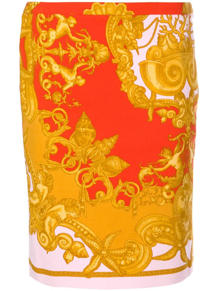 Versace Vintage Baroque Print Skirt - Yellow & Orange