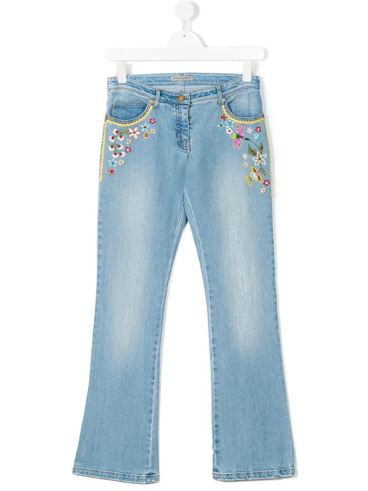 Ermanno Scervino Junior - Embroidered Flower Jeans - Kids - Cotton/spandex/elastane - 14 Yrs, Blue