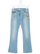 Ermanno Scervino Junior - Embroidered Flower Jeans - Kids - Cotton/spandex/elastane - 14 Yrs, Blue