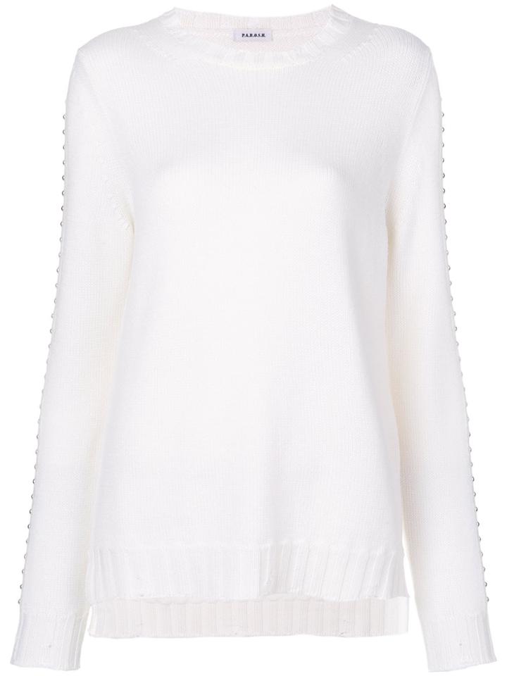P.a.r.o.s.h. Studded Sleeve Sweater - White