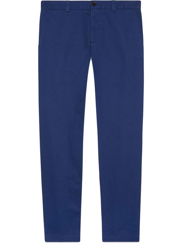 Gucci Pantalone Chino In Drill Di Cotone - Blue