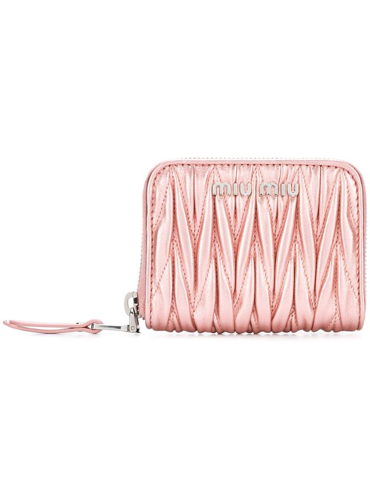 Miu Miu Chevron Pleated Textured Wallet - Pink & Purple