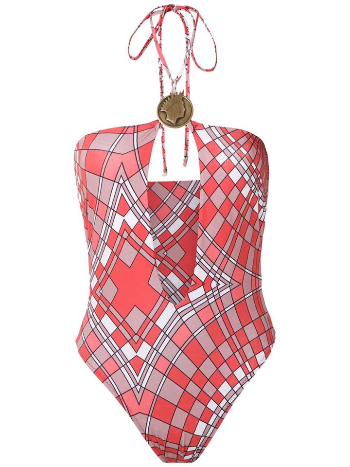Amir Slama Geometric Print Swimsuit - Red