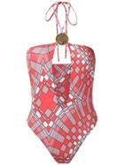 Amir Slama Geometric Print Swimsuit - Red