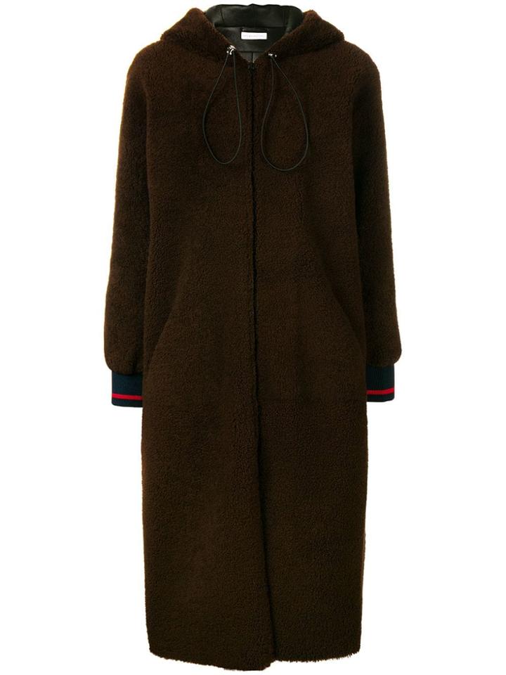 Inès & Maréchal Domino Hooded Shearling Coat - Brown
