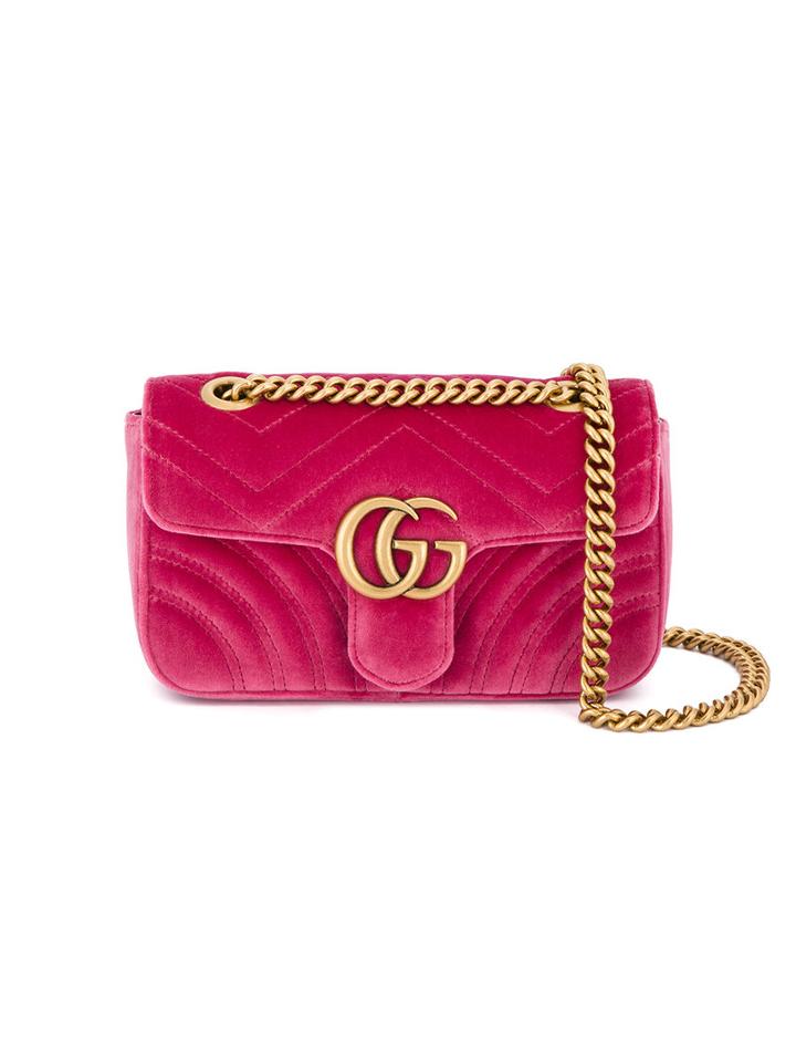 Gucci - Gg Marmont Shoulder Bag - Women - Leather/velvet/metal - One Size, Pink/purple, Leather/velvet/metal