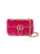 Gucci - Gg Marmont Shoulder Bag - Women - Leather/velvet/metal - One Size, Pink/purple, Leather/velvet/metal