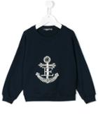 Ermanno Scervino Junior - Embellished Anchor Sweatshirt - Kids - Cotton/spandex/elastane - 10 Yrs, Blue