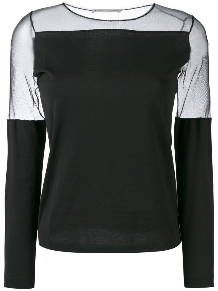 Stefano Mortari - Sheer Details Blouse - Women - Cotton/polyamide - 44, Black, Cotton/polyamide