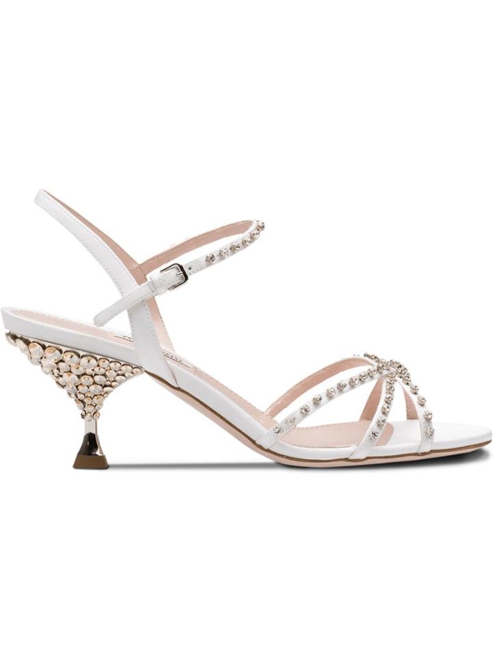 Miu Miu Jewelled Heel Sandals - White