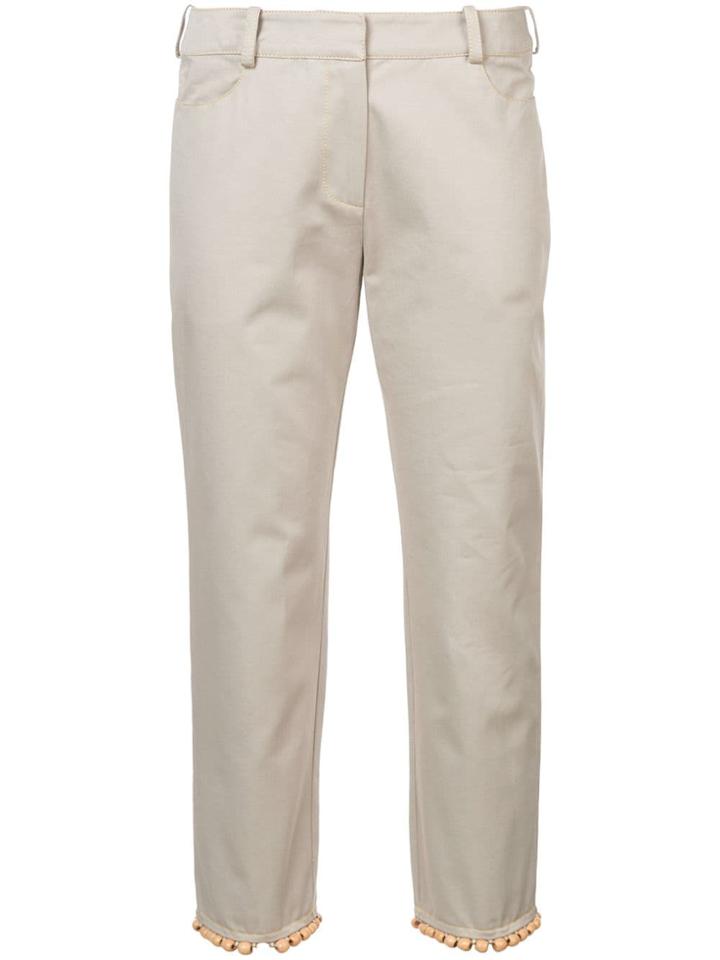 Rosie Assoulin Cropped Beaded Trim Trousers - Neutrals