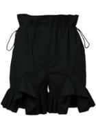 Goen.j Ruffle Trim Shorts, Women's, Size: Medium, Black, Cotton/nylon
