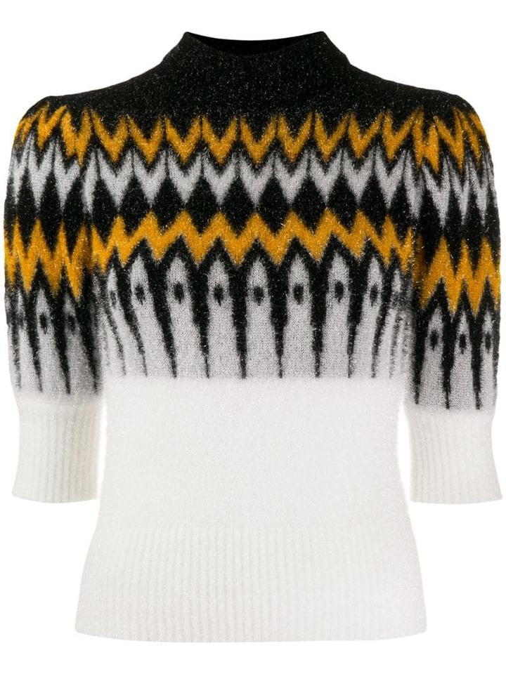 Laneus Contrast Panel Knit Sweater - Black