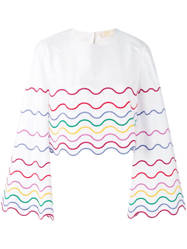 Sara Battaglia - Wave Patterned Blouse - Women - Cotton - 46, White, Cotton