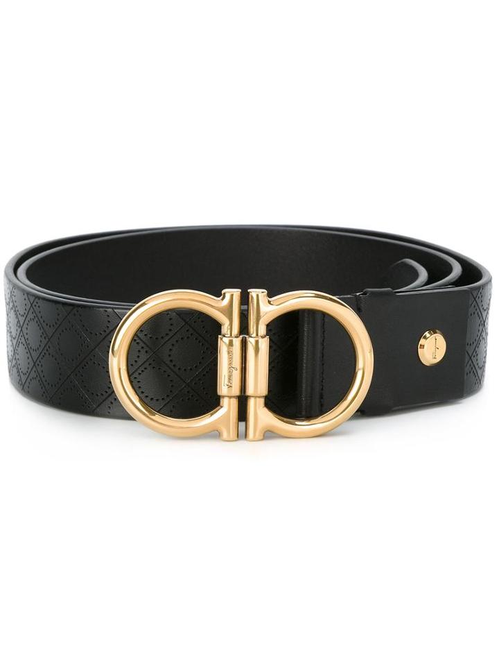 Salvatore Ferragamo Double Gancio Punch Hole Belt, Men's, Size: 105, Black, Calf Leather