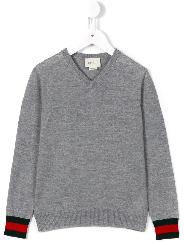 Gucci Kids Web Cuff Jumper, Boy's, Size: 6 Yrs, Grey