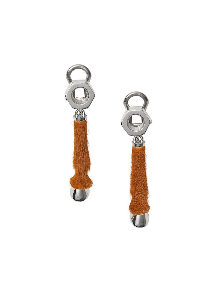 Burberry Calf Hair And Palladium-plated Hoof Drop Earrings - Neutrals