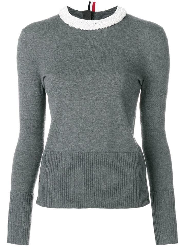 Thom Browne Pearl Embroidered Merino Pullover - Grey