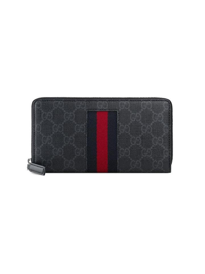 Gucci Black Gg Supreme Web Zip Around Wallet
