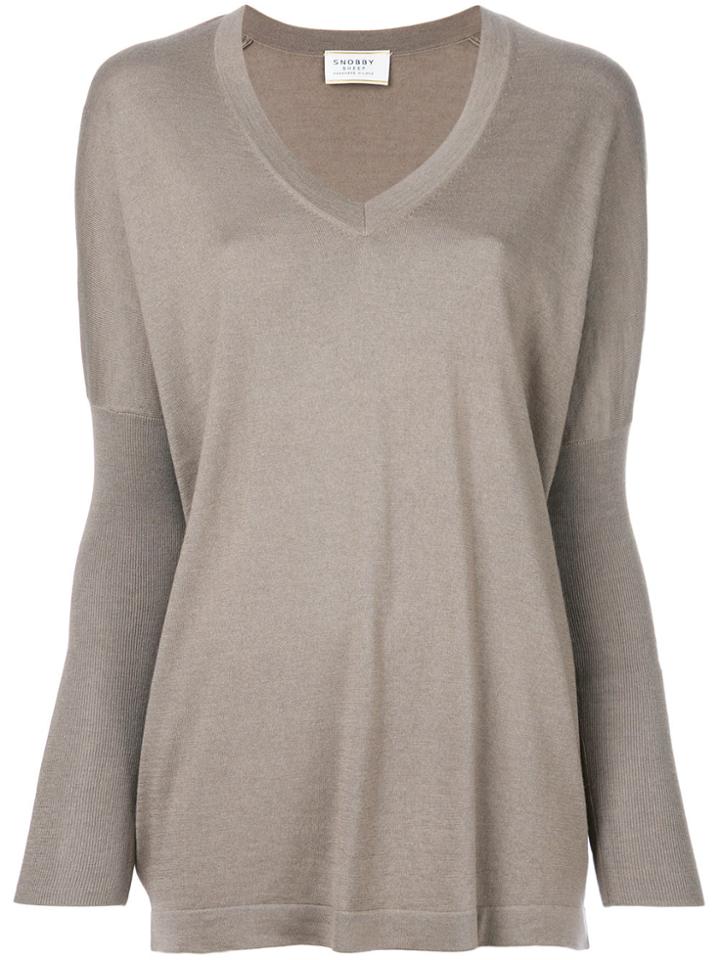 Snobby Sheep V-neck Knitted Sweater - Grey