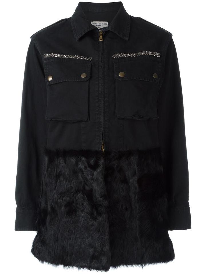 History Repeats Fur Effect Zipped Coat, Women's, Size: 42, Black, Cotton/spandex/elastane