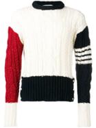 Thom Browne 4-bar Aran Cable Mohair Pullover - White