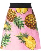 Dolce & Gabbana Pineapple Print Brocade Skirt, Women's, Size: 36, Pink/purple, Cotton/viscose/silk/spandex/elastane