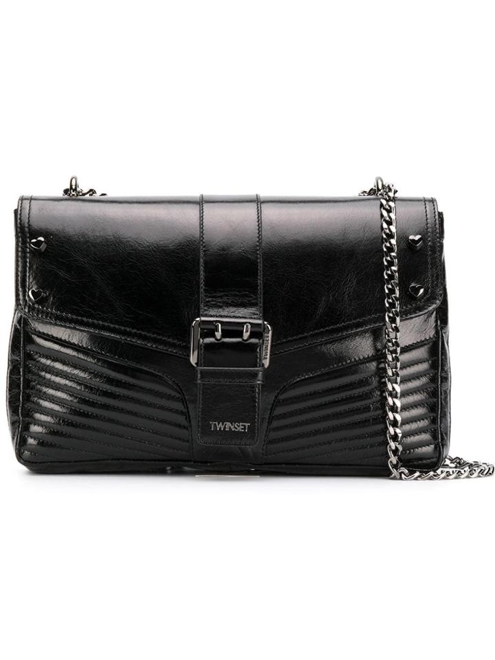 Twin-set Front Buckle Shoulder Bag - Black
