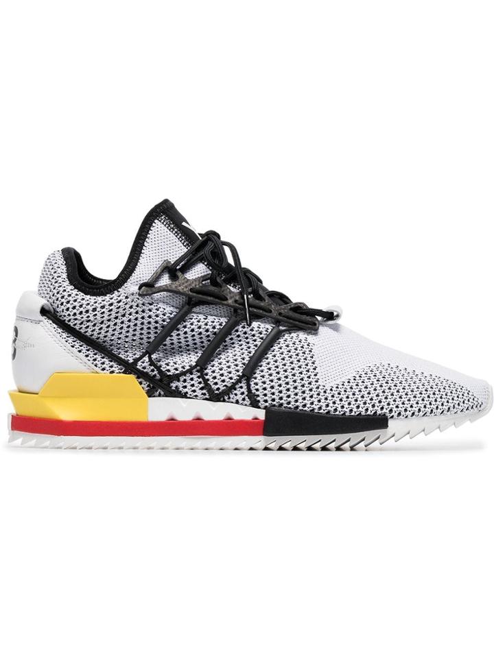 Y-3 White And Red Harigane Mesh Leather Sneakers