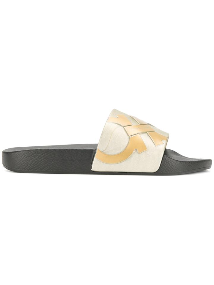 Salvatore Ferragamo Gancio Pool Slides - Nude & Neutrals