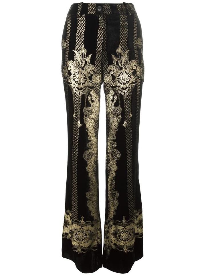 Roberto Cavalli Gold-tone Detailing Wide-legged Trousers, Women's, Size: 44, Black, Silk/cotton/viscose