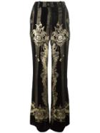 Roberto Cavalli Gold-tone Detailing Wide-legged Trousers, Women's, Size: 44, Black, Silk/cotton/viscose